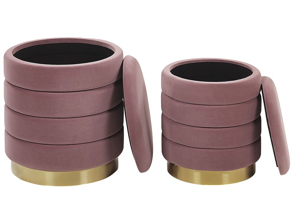 Conjunto de 2 reposapiés de terciopelo rosa con almacenaje GARLAND