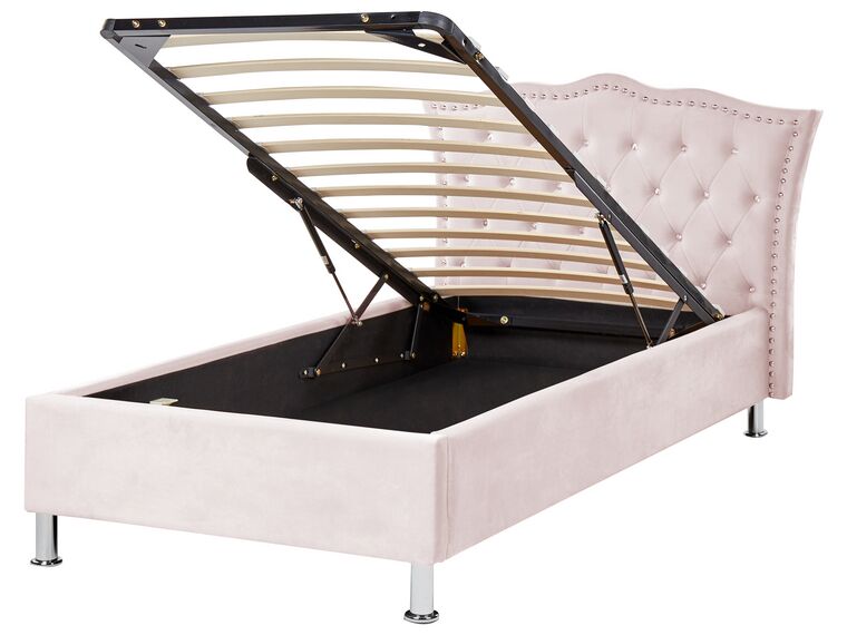 Łóżko welurowe z pojemnikiem 90 x 200 cm różowe METZ_861418