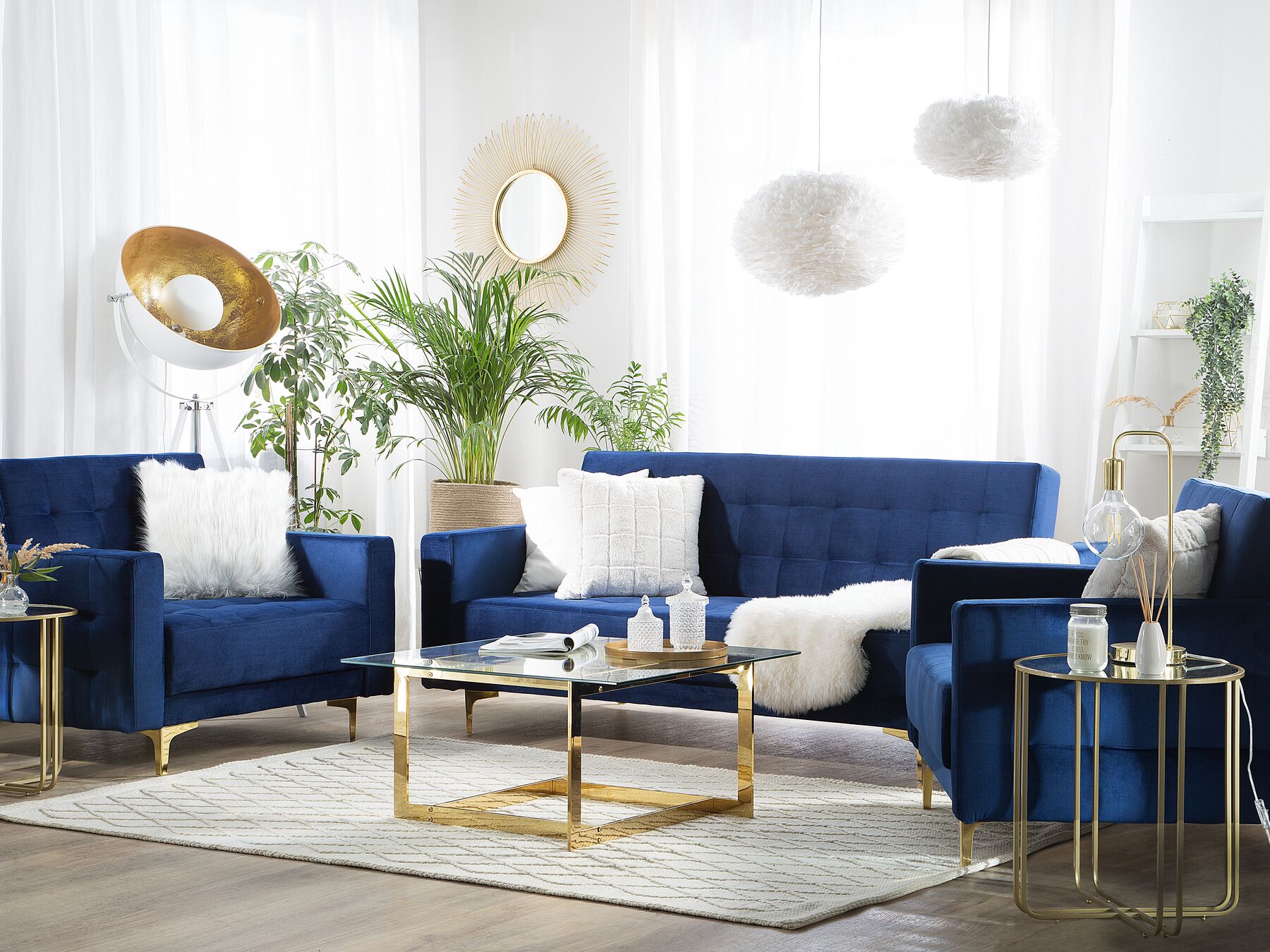 Modular Velvet Living Room Set Navy Blue ABERDEEN Beliani.co.uk