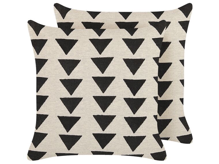Set of 2 Cotton Cushions Triangle Pattern 45 x 45 cm Beige and Black CERCIS_838757