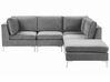 Left Hand 4 Seater Modular Velvet Corner Sofa with Ottoman Grey EVJA_789038