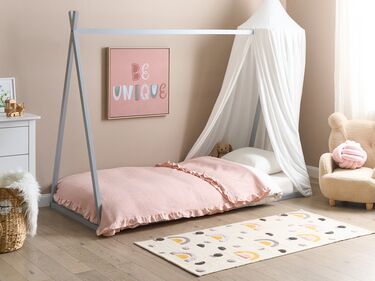 Wooden Kids House Bed EU Single Size Grey SAURAT