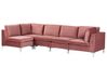Canapé d'angle modulaire 5 places côté droit en velours rose EVJA_859024