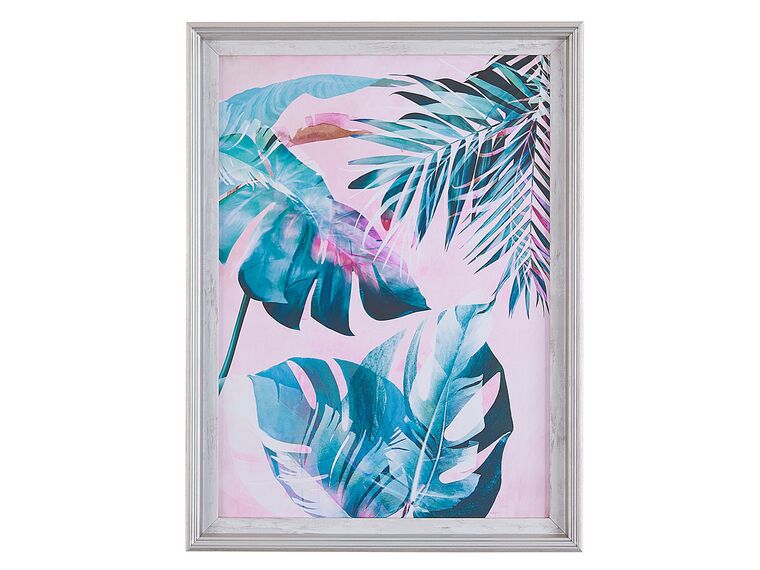 Wandbild mit Rahmen blau / rosa Blättermotiv 30 x 40 cm AGENA_784730