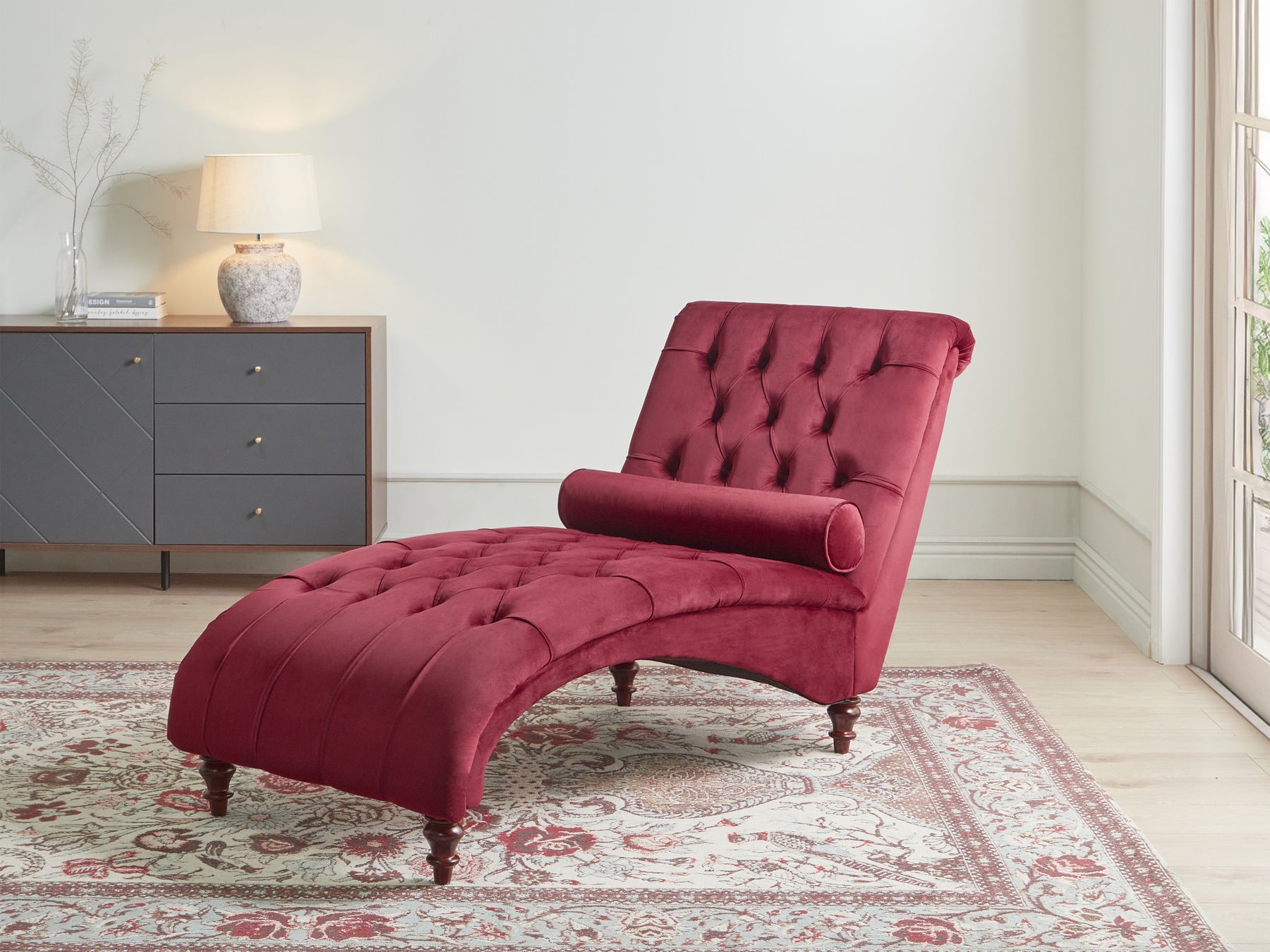 Chaise longue en velours bordeaux MURET  Beliani.it