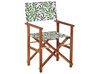 Set of 2 Acacia Folding Chairs and 2 Replacement Fabrics Dark Wood with Off-White / Leaf Pattern CINE_819197