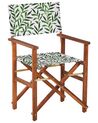 Set of 2 Acacia Folding Chairs and 2 Replacement Fabrics Dark Wood with Off-White / Leaf Pattern CINE_819197