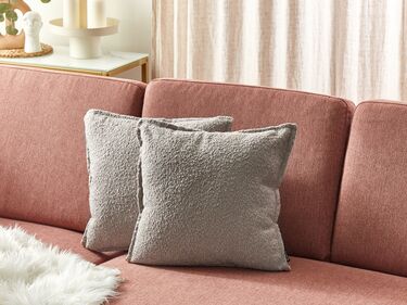 Set of 2 Teddy Decorative Cushions Beige SENECIA