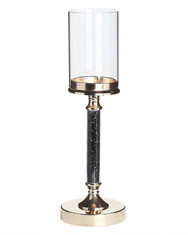Glass Hurricane Candle Holder 41 cm Gold with Black ABBEVILLE