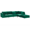 Left Hand 5 Seater Modular Velvet Corner Sofa with Ottoman Green EVJA_789761