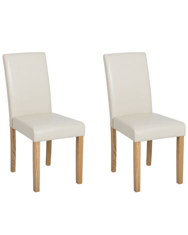 Conjunto de 2 sillas de comedor de piel sintética beige/madera clara BROADWAY