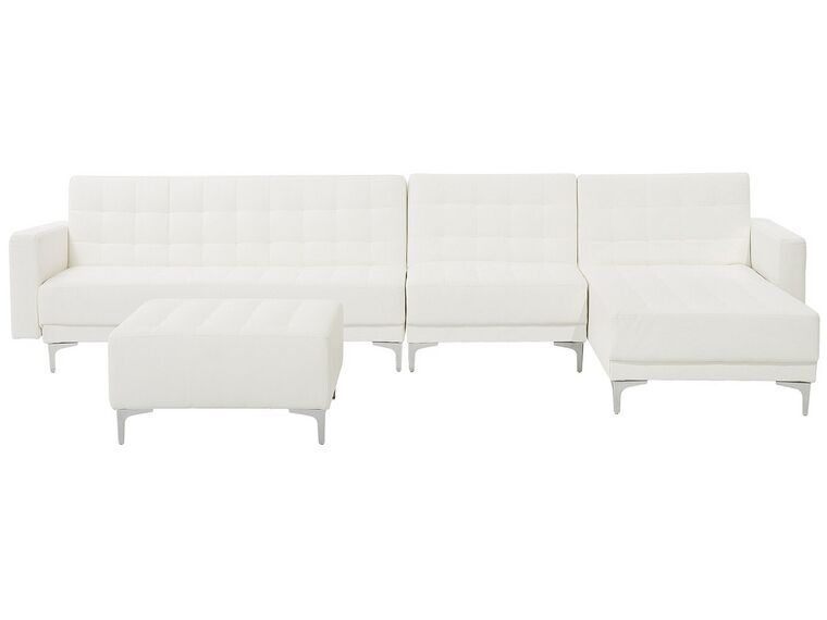 Sofá-cama de canto versão à esquerda de 5 lugares com repousa-pés em pele sintética branca ABERDEEN_739961