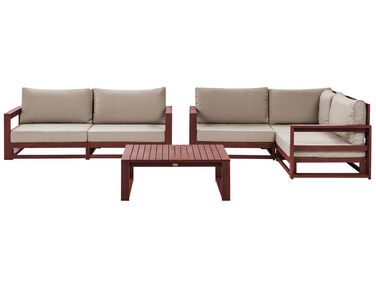 Lounge Set zertifiziertes Holz mahagonibraun 4-Sitzer modular Auflagen taupe TIMOR II