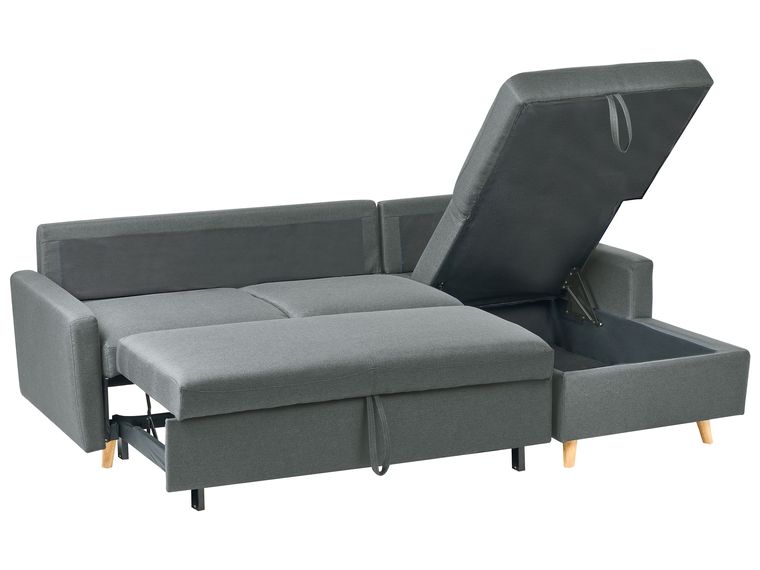 Left Hand Corner Sofa Bed with Storage Dark Grey FLAKK Beliani.co.uk