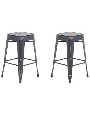 Set of 2 Steel  Stools 60 cm Black with Gold CABRILLO