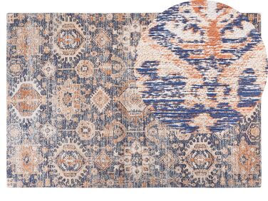 Teppich Baumwolle blau / rot 140 x 200 cm orientalisches Muster Kurzflor KURIN