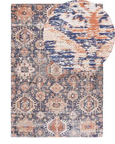 Teppich Baumwolle blau / rot 140 x 200 cm orientalisches Muster Kurzflor KURIN