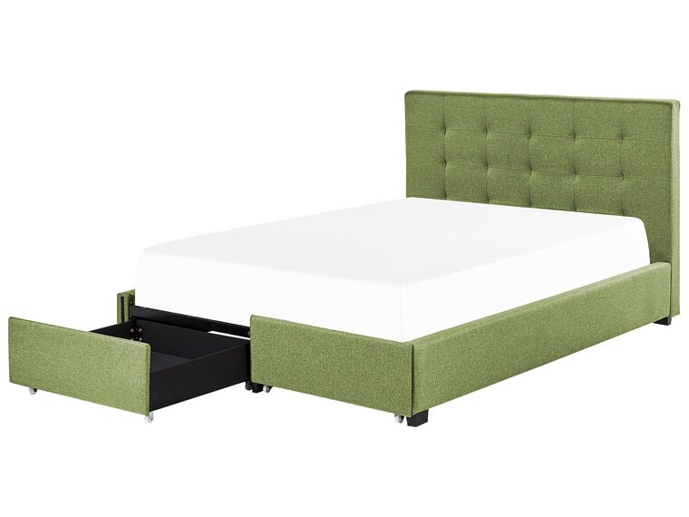 Fabric EU Double Size Bed with Storage Green LA ROCHELLE_832953