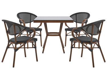 Trädgårdsmöbelset av bord och 4 stolar mörkträ/svart CASPRI