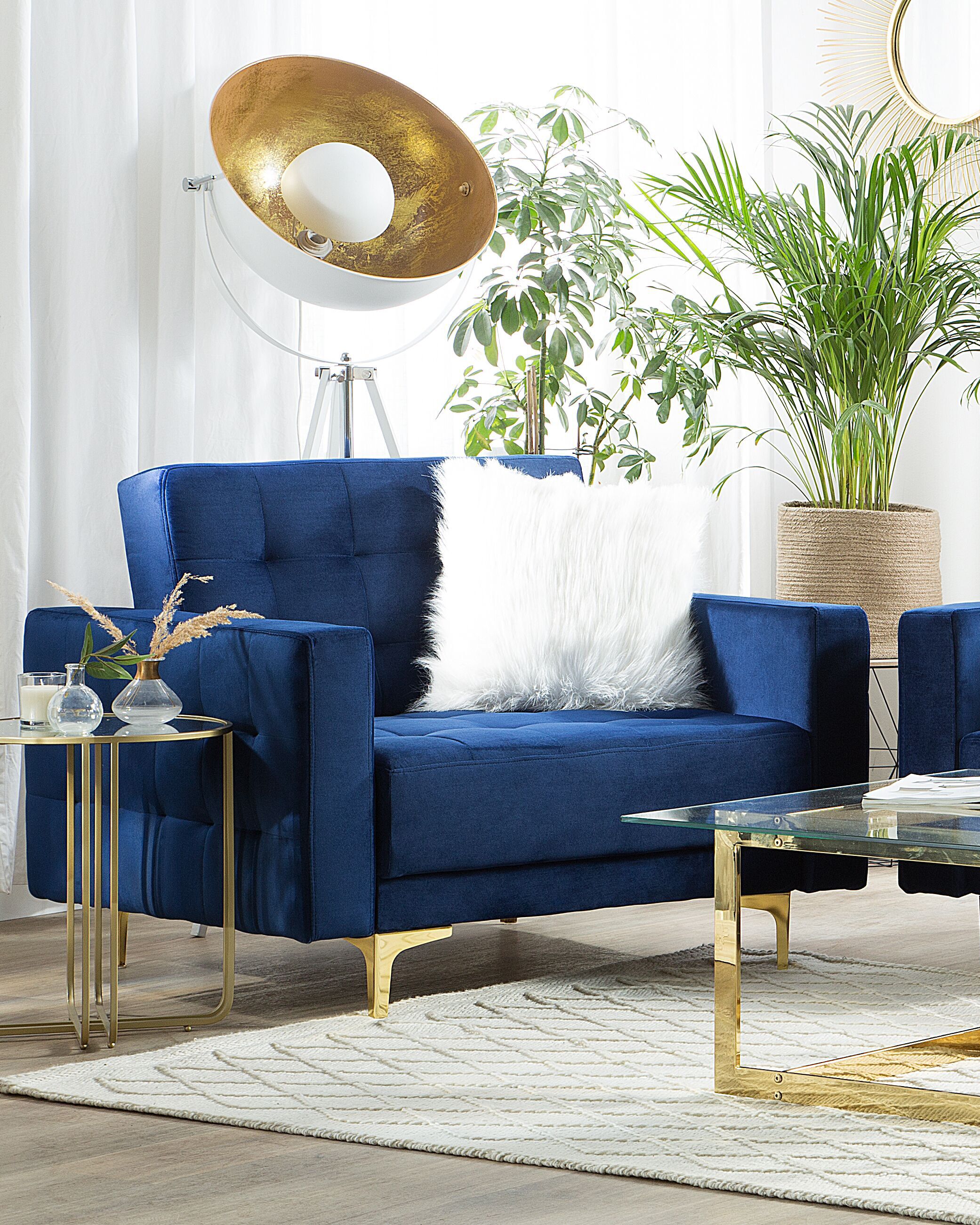 Poltrona reclinável em veludo azul escuro ABERDEEN