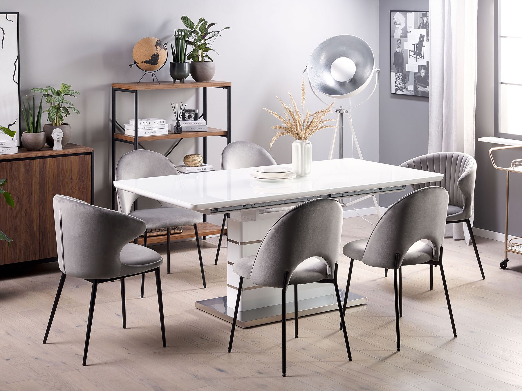 Esszimmertisch weiss Edelstahl 180/220 x 90 cm ausziehbar HAMLER