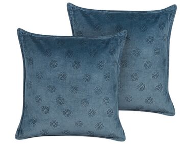 Set of 2 Velvet Cushions Geometric Pattern 45 x 45 cm Dark Blue SESELI