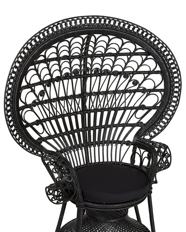 Beliani Pfauensessel Rattan Schwarz - Boho Sessel Mit Kissen Für Indoor & Outdoor
