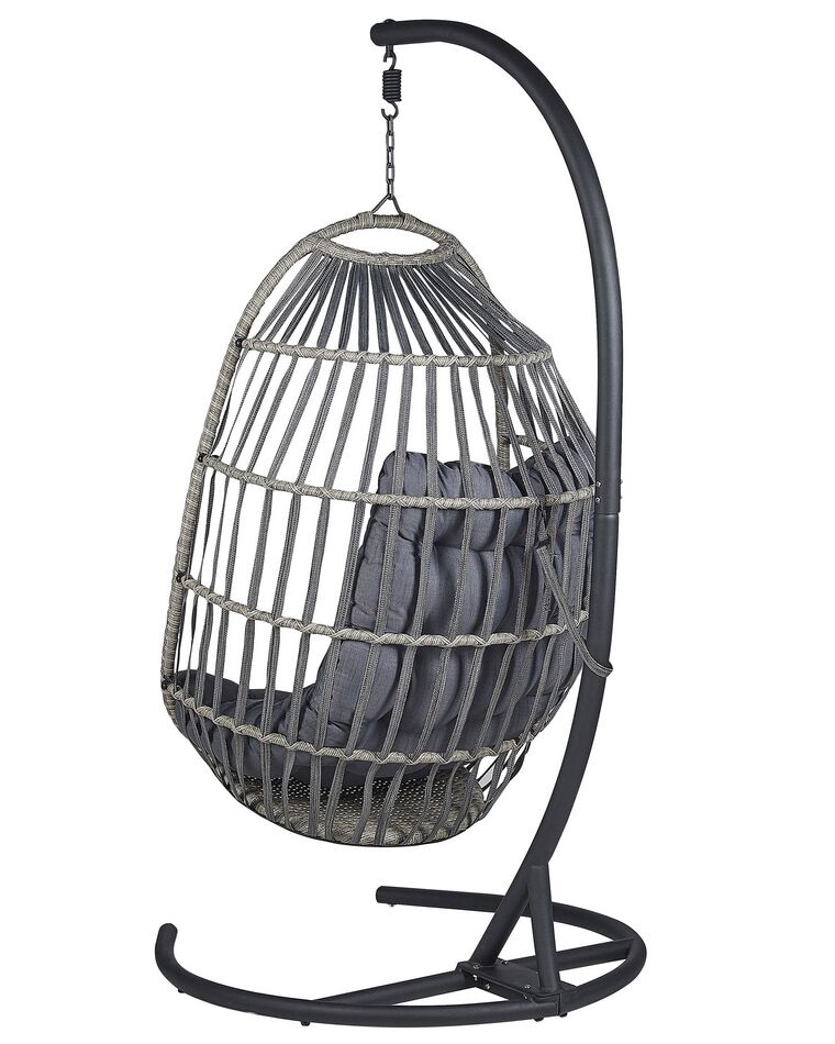 PE Rattan Hanging Chair with Stand Dark Grey SESIA Beliani.fi