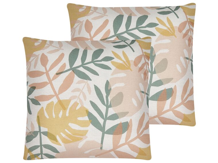 Set of 2 Cushions Leaf Pattern 45 x 45 cm Multicolour ILEX_810866