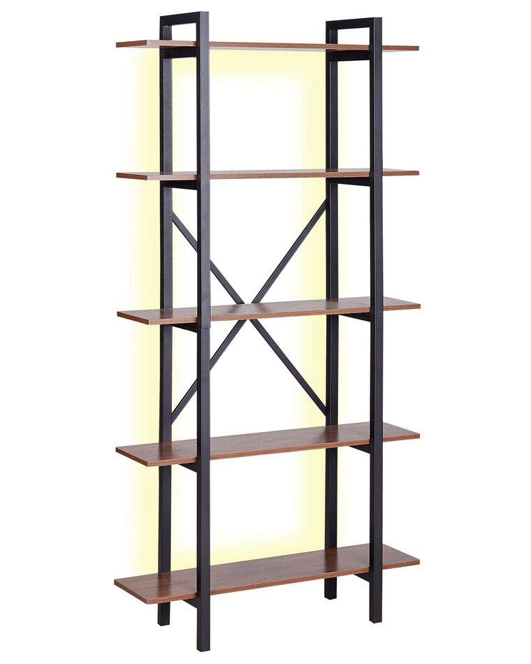 Regal schwarz / dunkler Holzfarbton 5 Fächer mit LED-Beleuchtung DARBY_897345