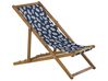 Set of 2 Acacia Folding Deck Chairs and 2 Replacement Fabrics Light Wood with Off-White / Navy Blue Floral Pattern ANZIO_819616