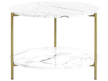 Marble Effect Coffee Table with Shelf  White and Gold REVA