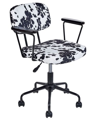 Chaise de bureau motif peau de vache en velours noir et blanc ALGERITA