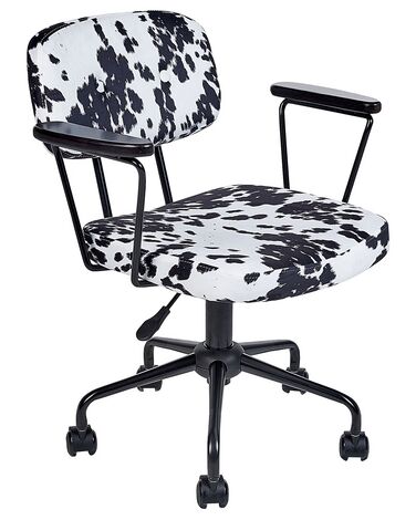Chaise de bureau motif peau de vache en velours noir et blanc ALGERITA