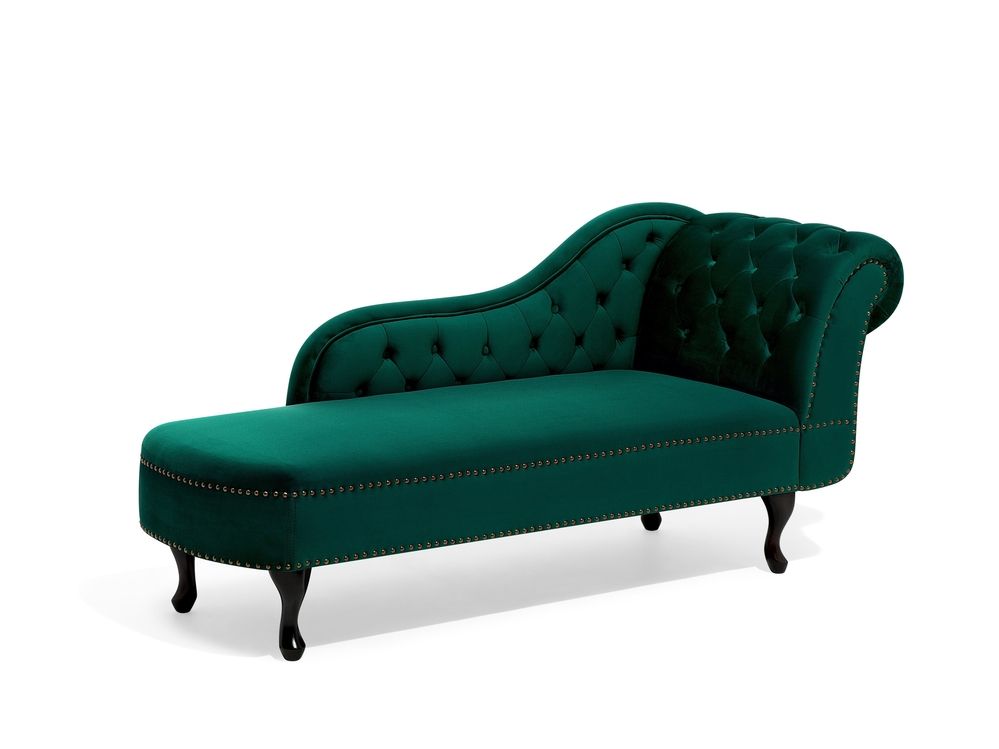 Right Hand Chaise Lounge Velvet Green NIMES ex Factury at Fair Price