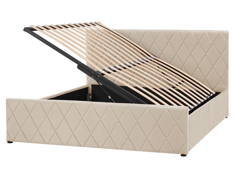 Lit avec coffre en velours beige 180 x 200 cm ROCHEFORT