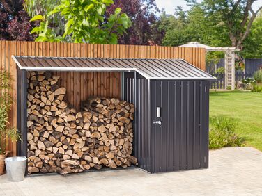 Steel Garden Shed with Log Store Grey AOSTA