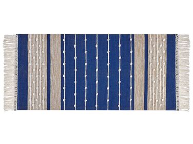 Teppich Baumwolle marineblau / beige 80 x 150 cm Streifenmuster Kurzflor KONDHALI