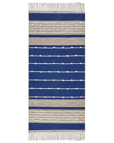 Teppich Baumwolle marineblau / beige 80 x 150 cm Streifenmuster Kurzflor KONDHALI