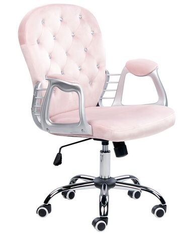 Otočná zamatová kancelárska stolička s kryštálmi ružová PRINCESS