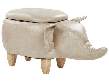 Detská taburetka z umelej kože s úložným priestorom sivobéžová ELEPHANT