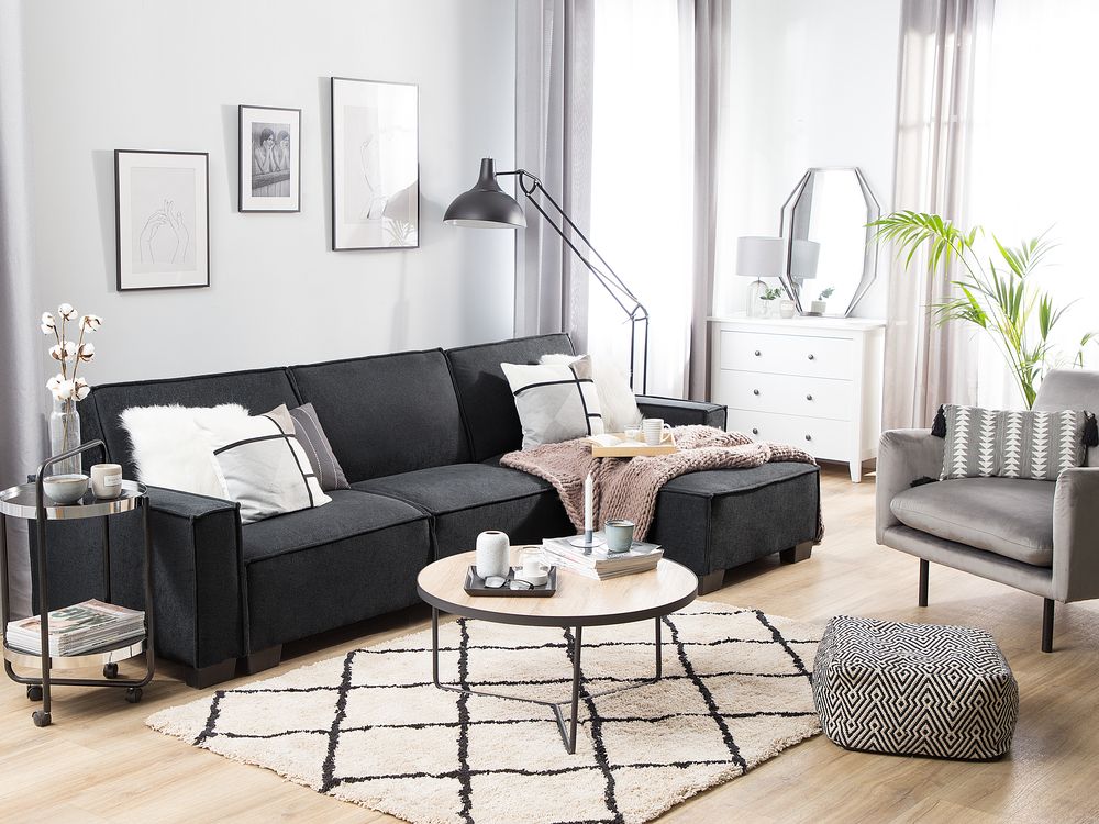 Left Hand Fabric Corner Sofa Bed Graphite Grey Romedal Beliani De