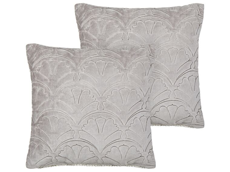 Set of 2 Embossed Velvet Cushion 45 x 45 cm Grey GLORIOSA_892807