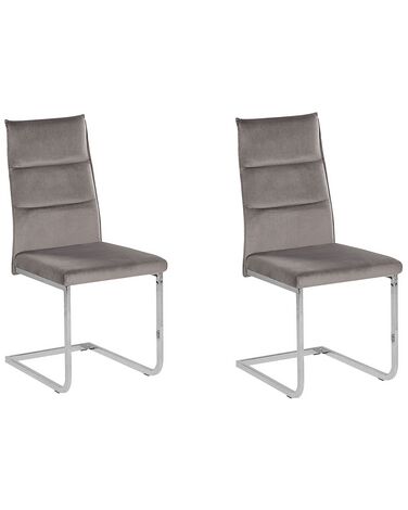 Set of 2 Velvet Dining Chairs Grey ROCKFORD