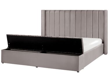 Łóżko wodne welurowe z ławką 180 x 200 cm szare NOYERS
