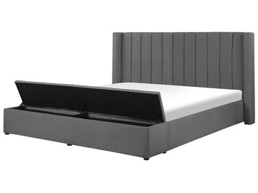 Velvet EU Super King Size Waterbed with Storage Bench Grey NOYERS