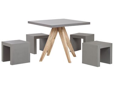 Conjunto de jardín de cemento reforzado mesa 90 x 90 cm 4 taburetes gris/madera clara OLBIA/TARANTO
