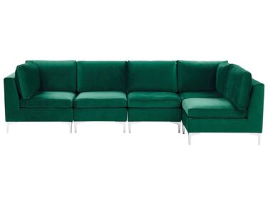 Canapé angle modulable côté gauche en velours vert 5 places EVJA