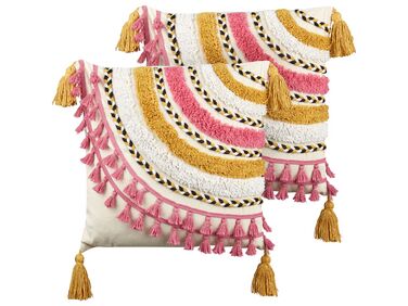 Set of 2 Tufted Cotton Cushions with Tassels 45 x 45 cm Multicolour JAMMU