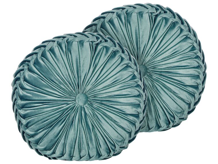 Set of 2 Velvet Cushions with Pleats ⌀ 40 cm Teal UDALA_854741